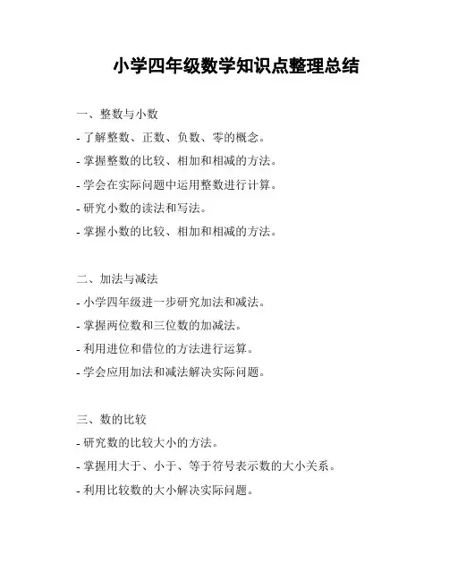 小学四年级数学知识点整理总结