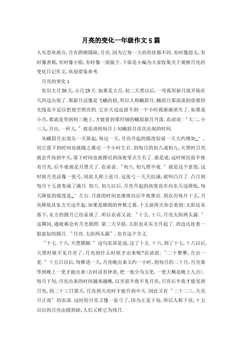 月亮的变化一年级作文5篇