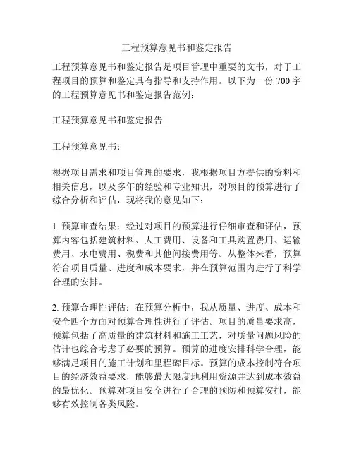工程预算意见书和鉴定报告