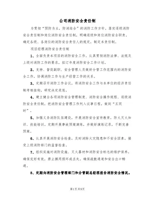 公司消防安全责任制(五篇)