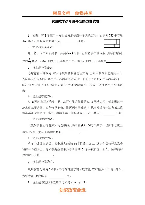 我爱数学少年夏令营接力赛试卷(奥数试题精选)