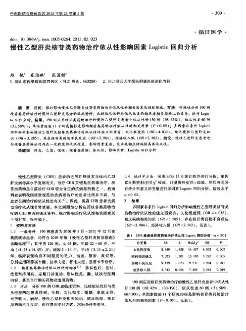 慢性乙型肝炎核苷类药物治疗依从性影响因素Logistic 回归分析