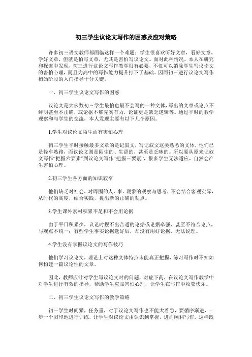 初三学生议论文写作的困惑及应对策略
