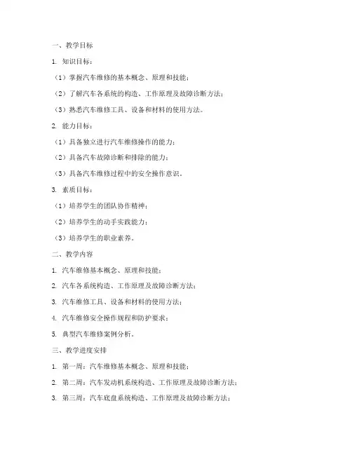 高职汽车维修教案模板范文