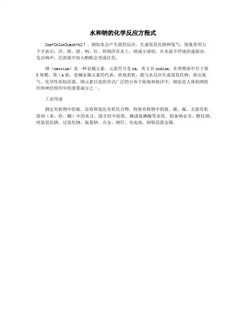 水和钠的化学反应方程式