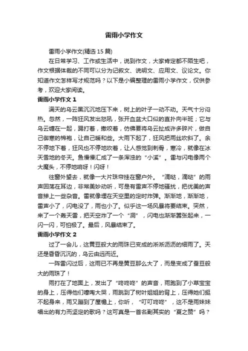 雷雨小学作文（精选15篇）