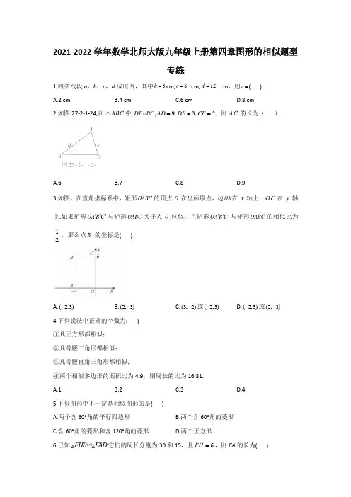 第四章图形的相似题型专练2021-2022学年数学北师大版九年级上册 (含答案)