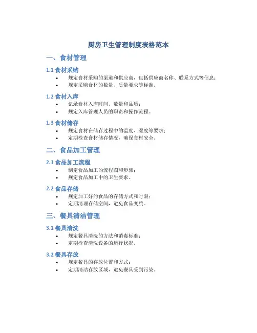 厨房卫生管理制度表格范本
