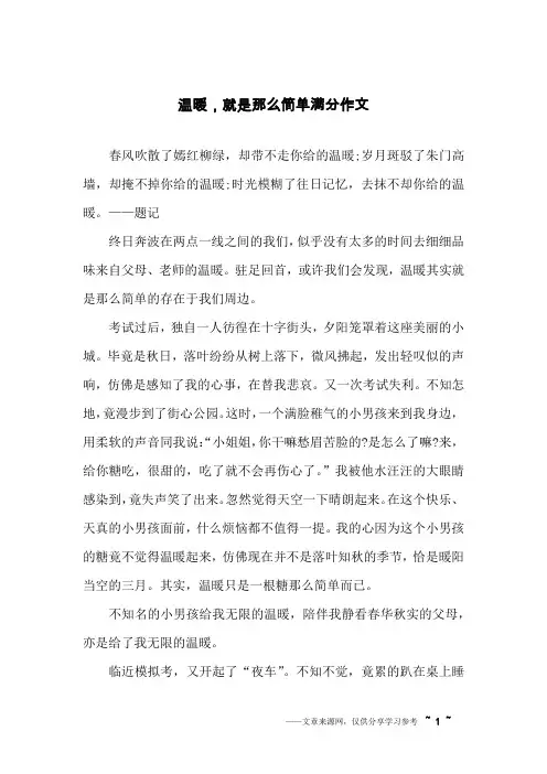 温暖,就是那么简单满分作文
