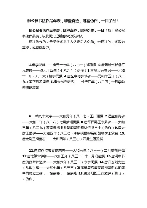 柳公权书法作品年表，哪些真迹，哪些伪作，一目了然！