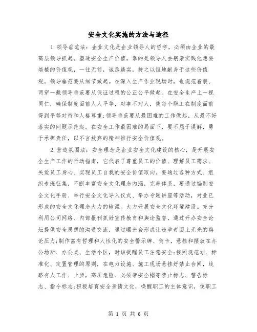 安全文化实施的方法与途径（2篇）