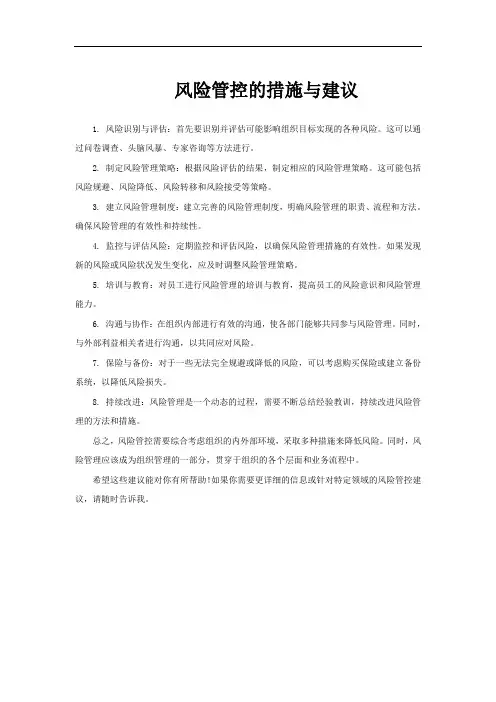 风险管控的措施与建议