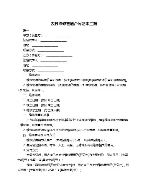 农村维修管道合同范本三篇