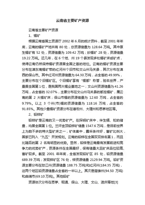 云南省主要矿产资源
