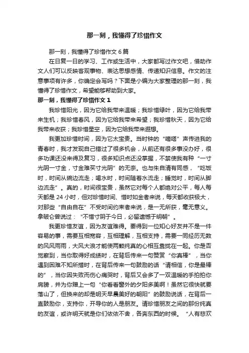 那一刻，我懂得了珍惜作文6篇