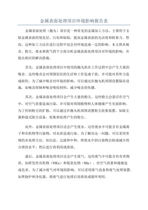 金属表面处理项目环境影响报告表