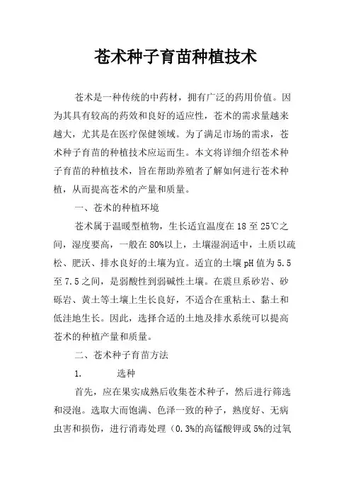 苍术种子育苗种植技术