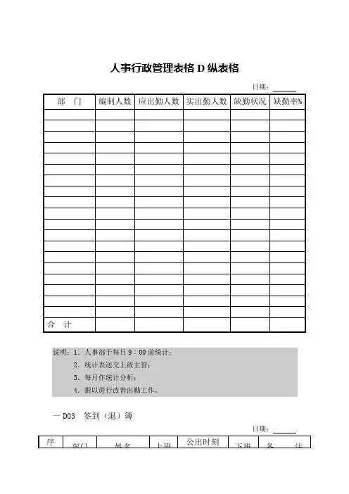 人事行政管理表格D纵表格