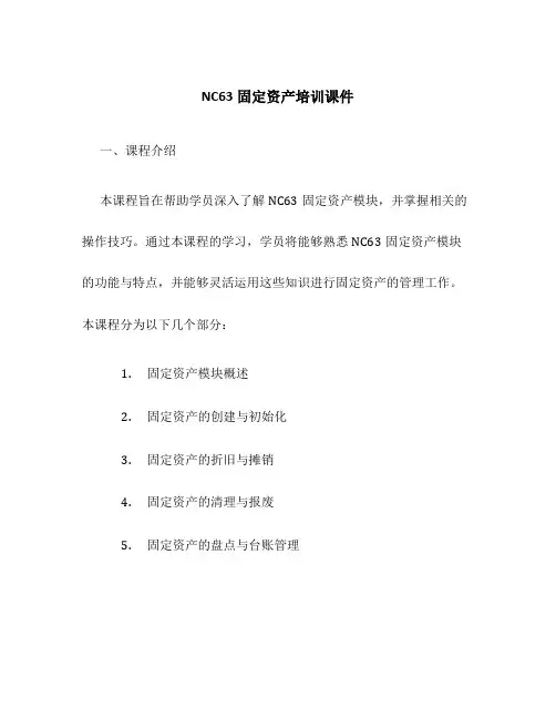 NC63固定资产培训课件