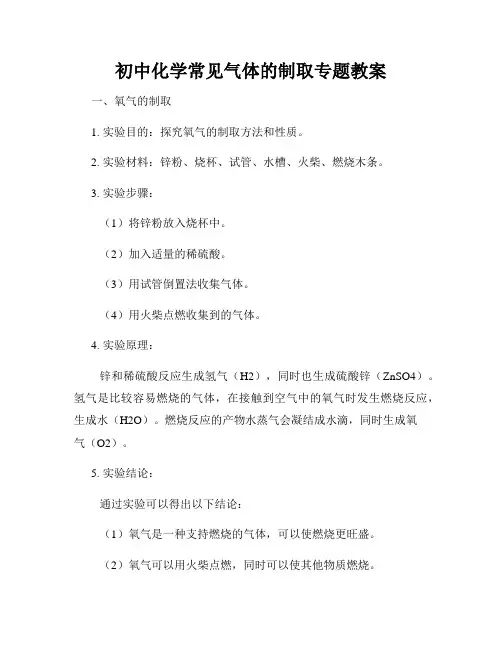 初中化学常见气体的制取专题教案
