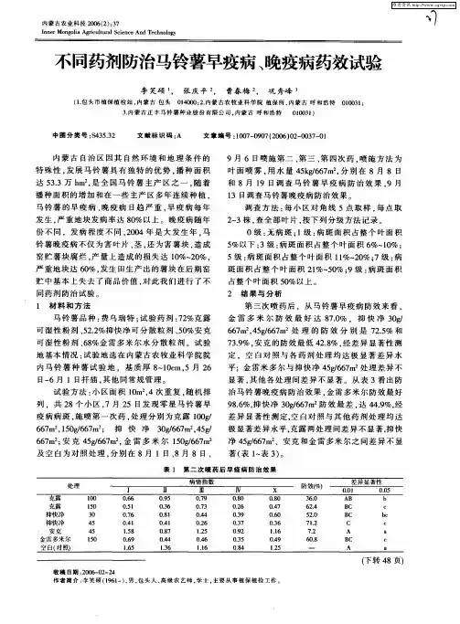 不同药剂防治马铃薯早疫病、晚疫病药效试验