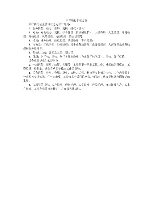 中国银行职位分析
