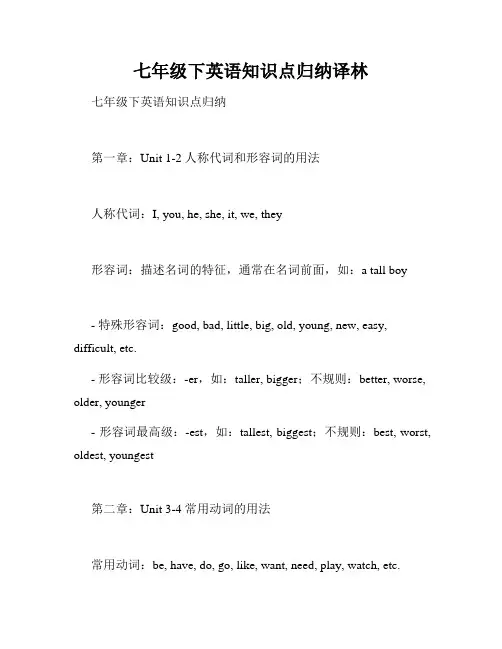 七年级下英语知识点归纳译林