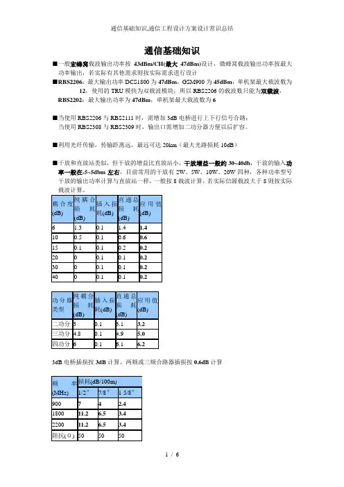 通信基础知识通信工程设计方案设计常识总结