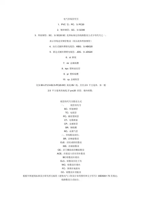 管线代号及敷设方式