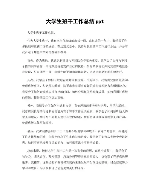 大学生班干工作总结ppt