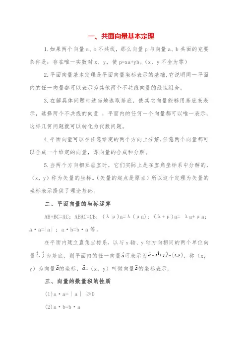 平面向量的基本定理及坐标表示平面向量的坐标运算公式推导用已知向量表示未知向量