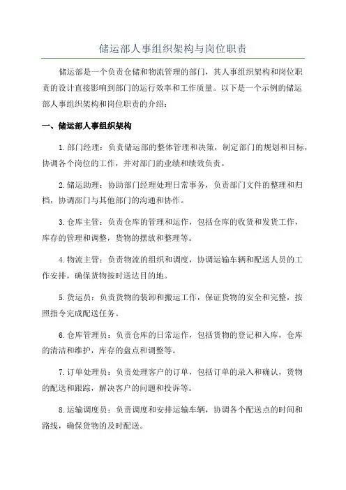 储运部人事组织架构与岗位职责