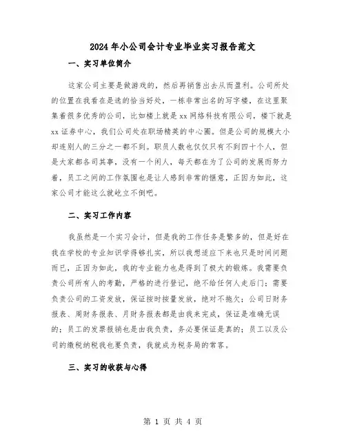 2024年小公司会计专业毕业实习报告范文(2篇)