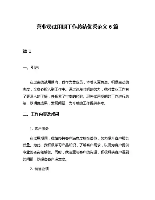 营业员试用期工作总结优秀范文6篇