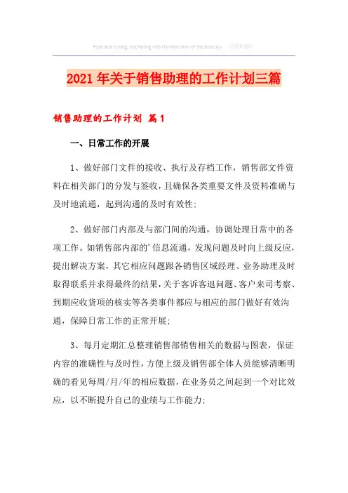 2021年关于销售助理的工作计划三篇