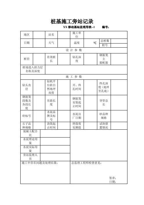 桩基施工旁站记录