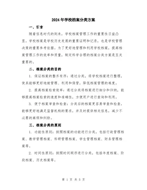 2024年学校档案分类方案