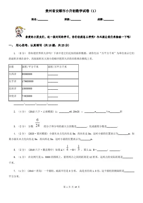 贵州省安顺市小升初数学试卷(1)