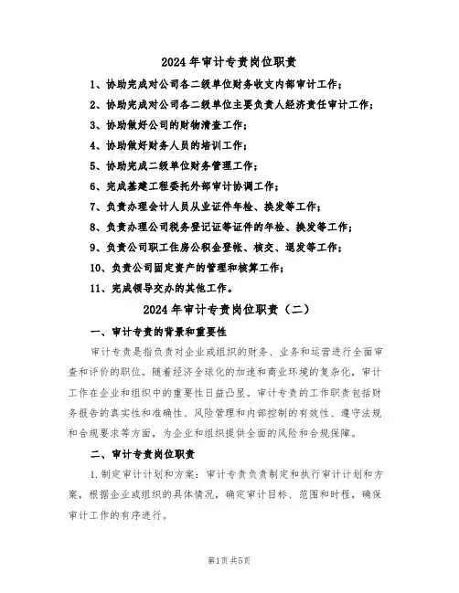 2024年审计专责岗位职责(三篇)
