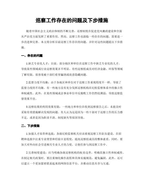 巡察工作存在的问题及下步措施