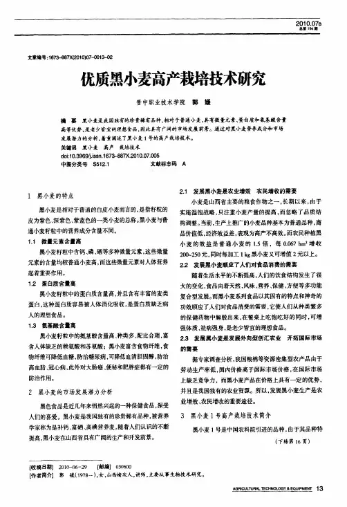 优质黑小麦高产栽培技术研究