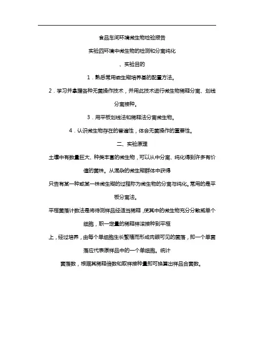 食品车间环境微生物检验报告