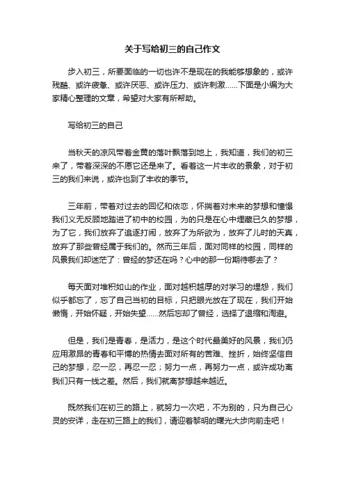 关于写给初三的自己作文
