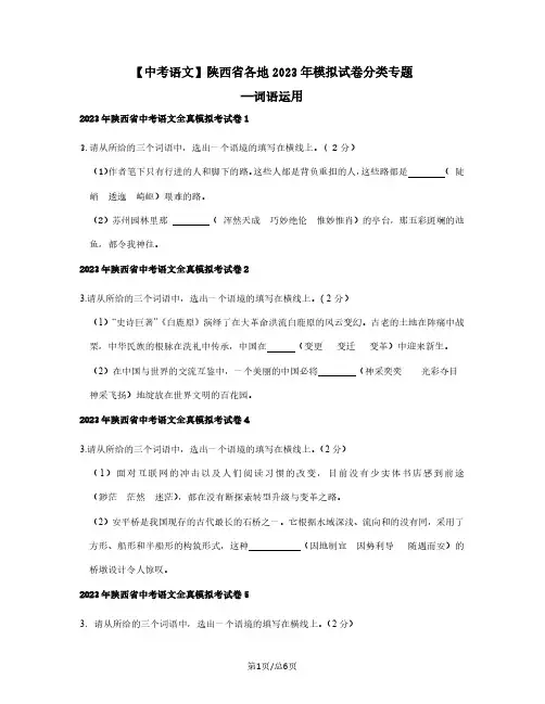 中考语文陕西省各地2022-2023学年模拟试卷分类专题——词语运用(含答案)