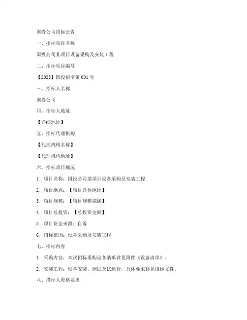 国投公司招标公告