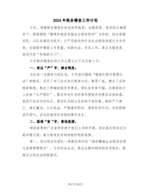 2024年税务稽查工作计划(2篇)