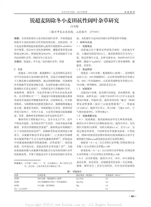 锐超麦防除冬小麦田抗性阔叶杂草研究