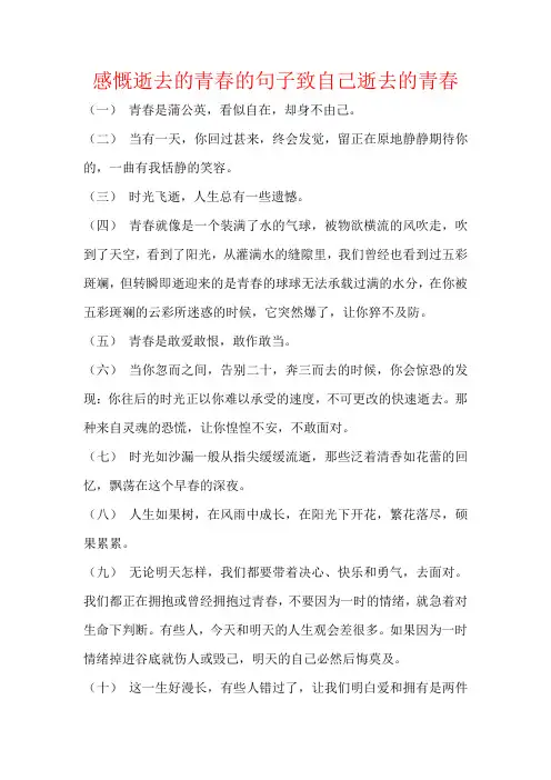 感慨逝去的青春的句子致自己逝去的青春