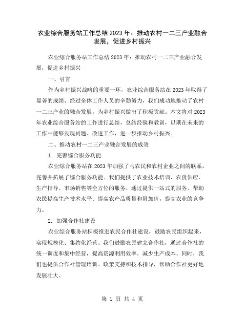 农业综合服务站工作总结2023年：推动农村一二三产业融合发展,促进乡村振兴