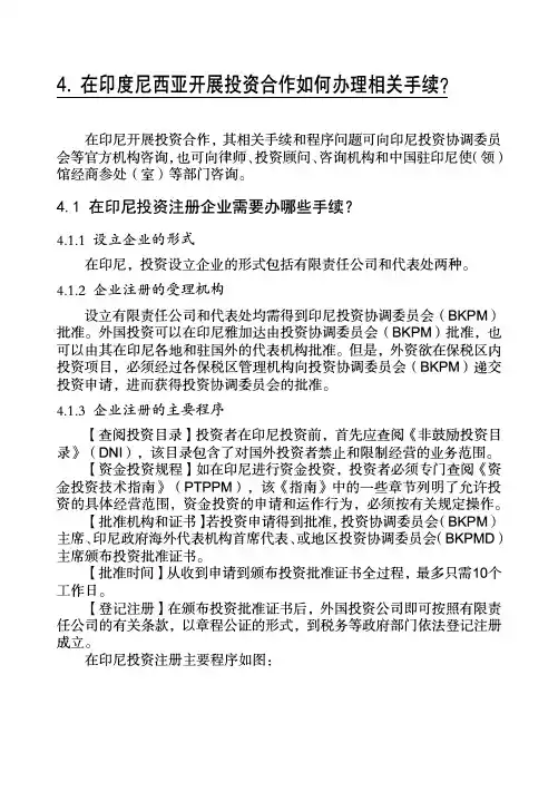 在印度尼西亚开展投资合作所需要的相关手续和注意事项